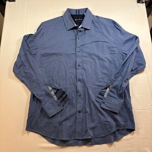 Robert Graham Mens Tailored Fit Houndstooth Dress Shirt Blue Size L